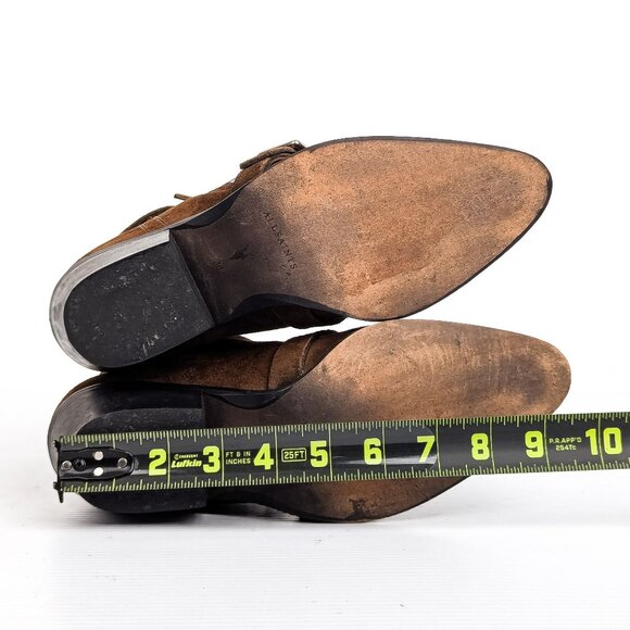 AllSaints Women Lior Brown Suede Buckle Strap Zip Western Boots sz 8US EUR 38 - Picture 5 of 8